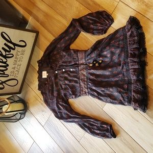 BELL by Alicia Bell Black Red Lurex Boho Tassel Mini Dress